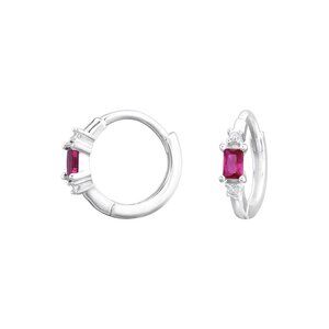 Sterling Silver Ruby Baguette Huggie Hoop Earrings 11mm
